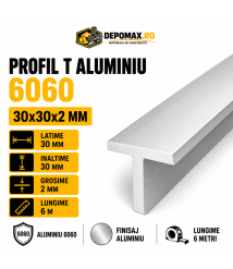 Profil T aluminiu 30 x 30 x 2 mm, 6 metri